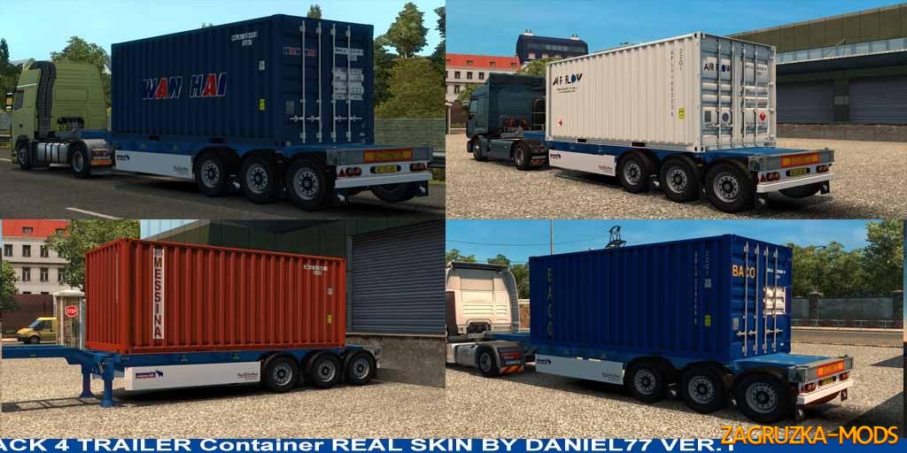 4 TRAILER CONTAINER 20 FT SKINS REAL V1