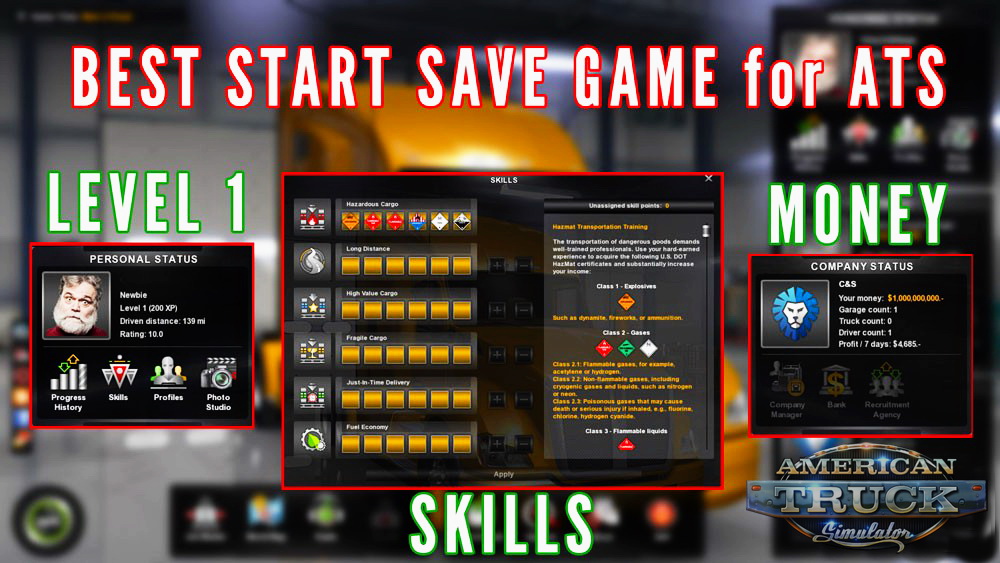 Best Start Save Game (with money and skills) v1.0 [v1.3.x] for ATS