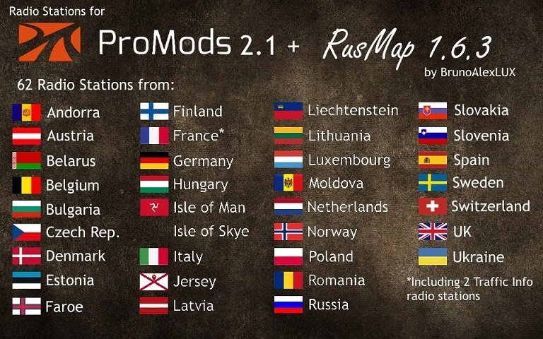 62 Radio Stations (62) for Promods 2.1 + RusMap 1.6.3