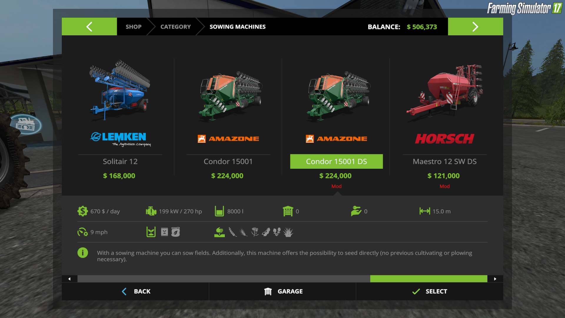 Amazone Condor 15001 With Direct Seeding for Fs17