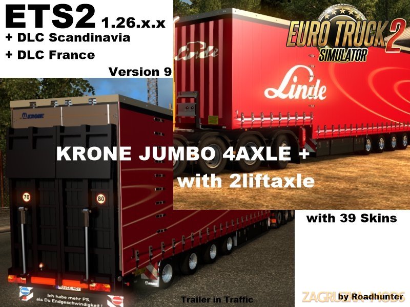 Trailers Krone Jumbo Curtainside 4 Axel Version v9.0