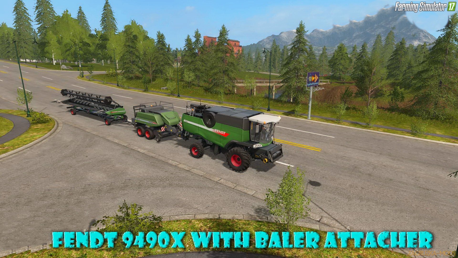 Combine Fendt 9490X with Baler attacher v1.0 for FS 17