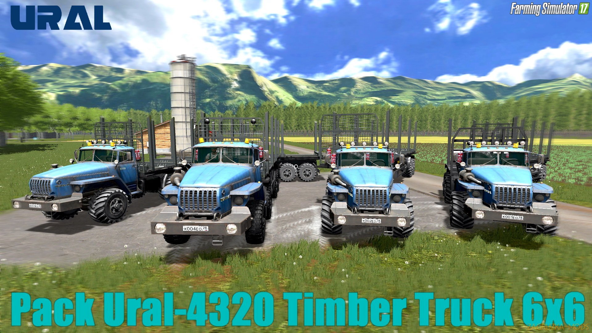 Pack Ural-4320 Timber Truck 6x6 + Trailers v1.2 for FS 17