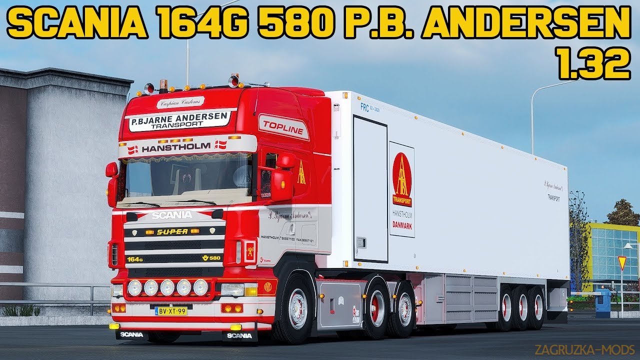 Scania 164G 580 P.Bjarne Andersen Skin + Trailer v1.0 (1.32.x) for ETS2