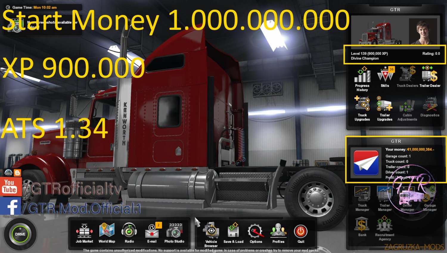 Start Money and XP for ATS (1.34.x)
