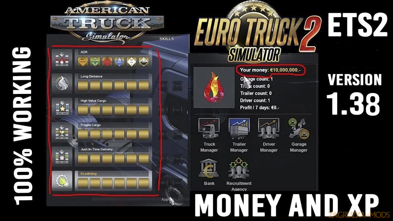 XP And MONEY Mod v1.0 (1.38.x) for ETS2