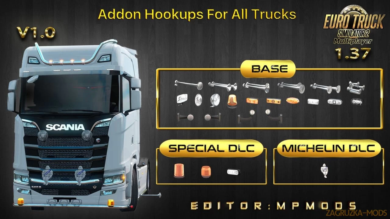 Addon Hookups For All Trucks v1.2 (1.38.x) for ETS2