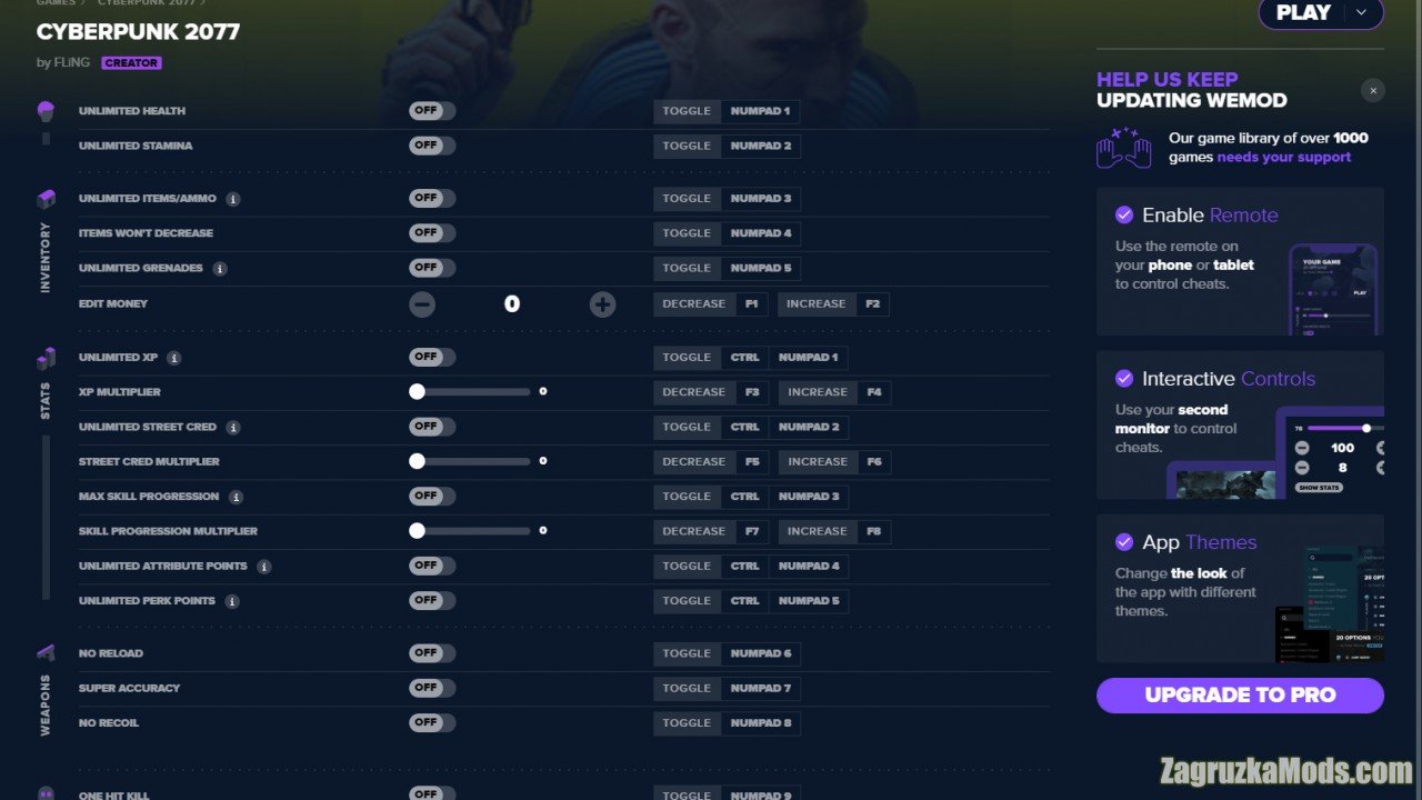 Cyberpunk 2077 Trainer v1.03 by FLiNG for Cyberpunk 2077