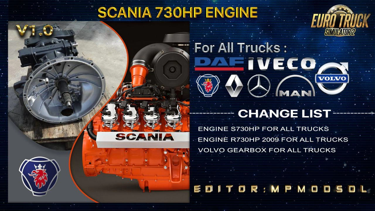 Scania 730HP Engine For All Trucks Mod v1.0 (1.39.x) for ETS2