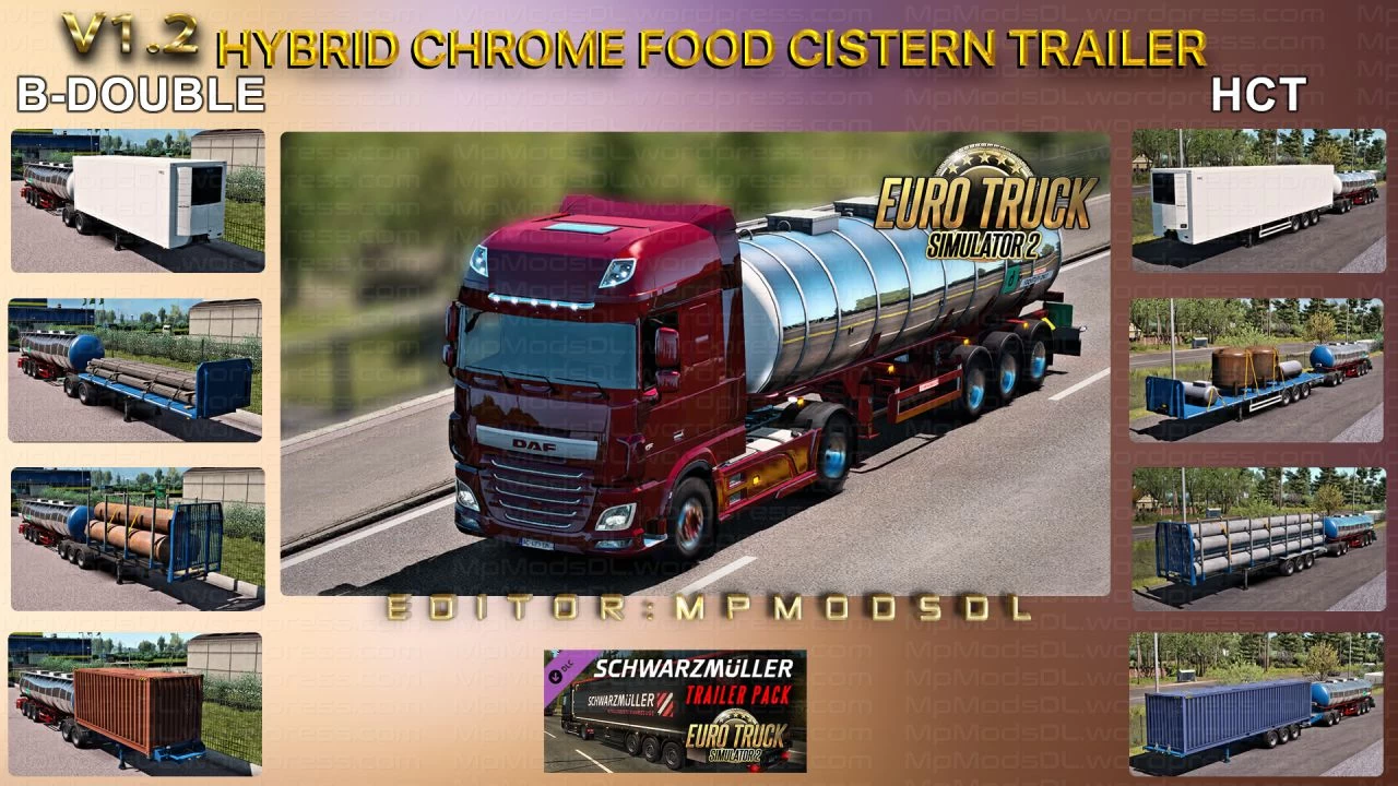 Hybrid Chrome Food Cistern Trailer Mod v1.2 For ETS2