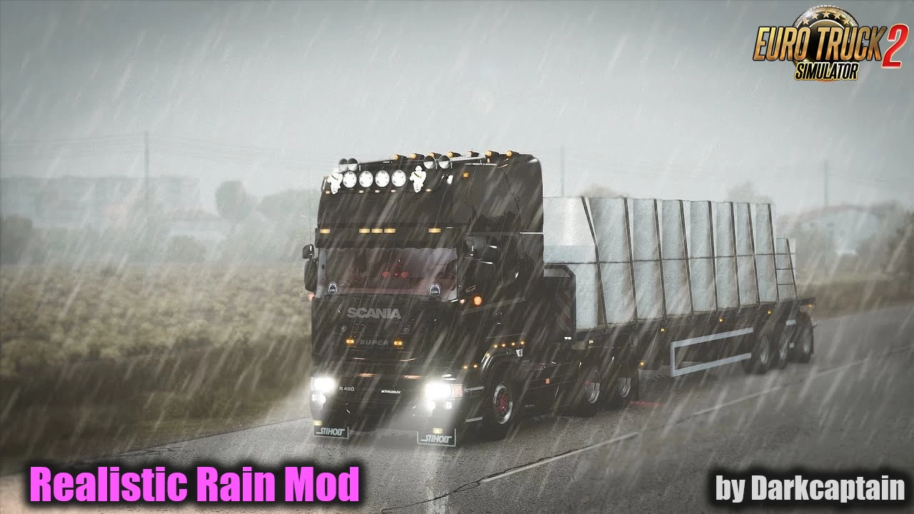 Realistic Rain Mod v4.3 by Darkcaptain (1.45.x) for ETS2