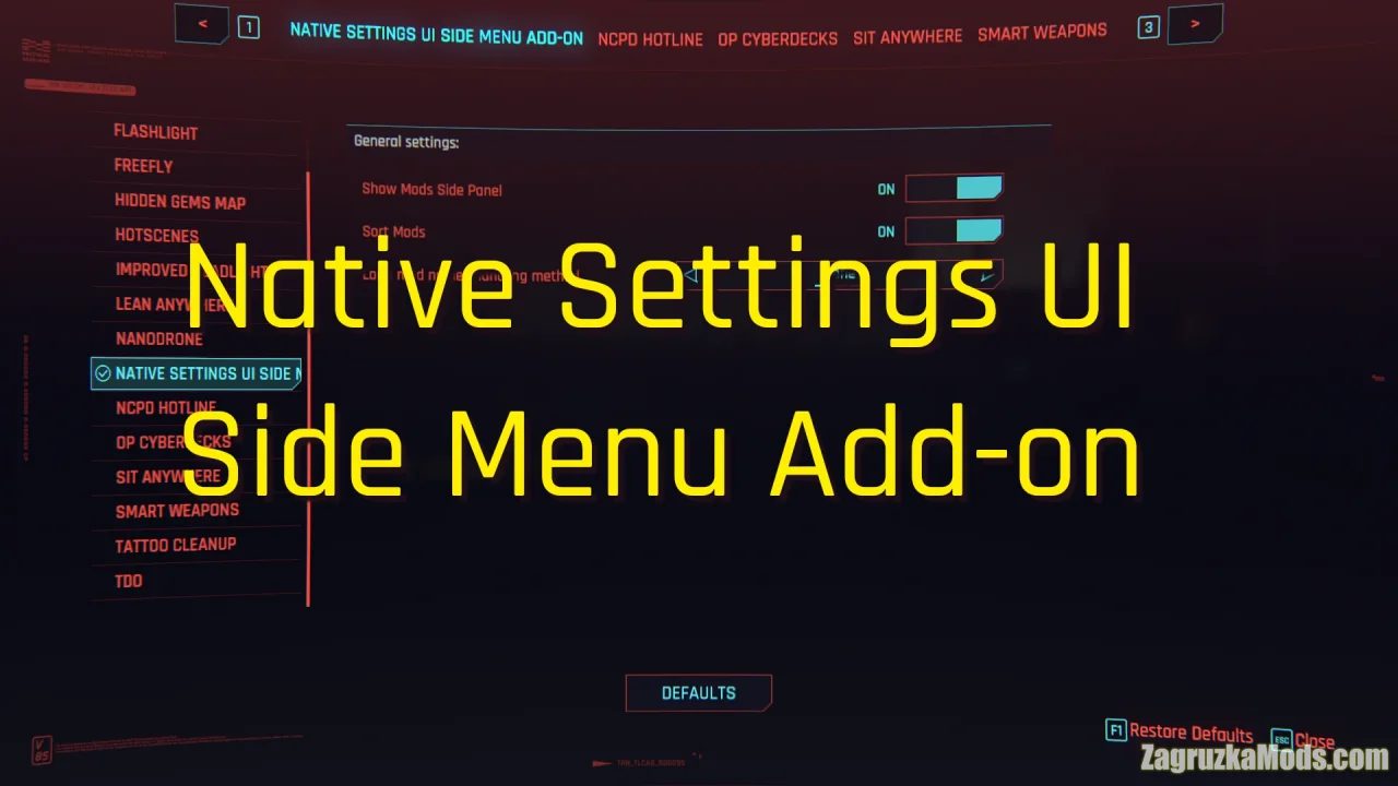 Native Settings UI Side Menu Add-on v1.3.2 for CyberPunk 2077