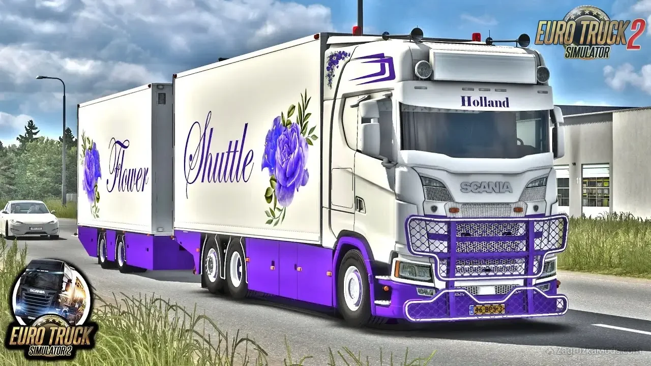 Scania S500 Flower Shuttle + Trailer v3.0 (1.54.x) for ETS2